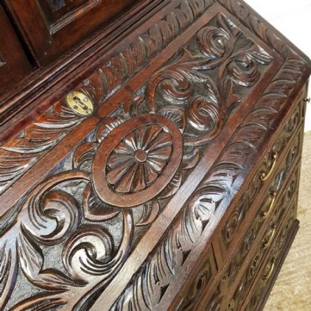 antique georgian period carved oak bureau bookcase c1780