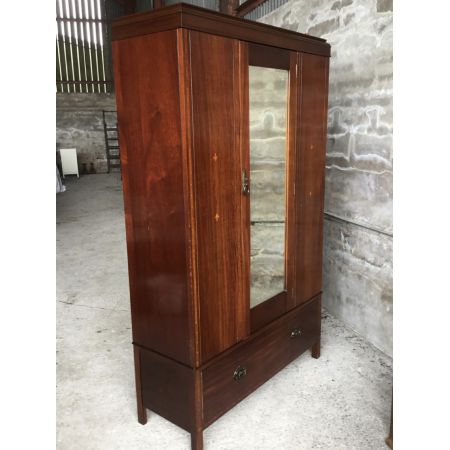 Edwardianischer Kleiderschrank aus Mahagoniholz mit eingebautem Spiegel