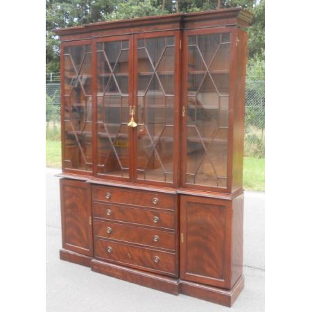 Antikes Mahagoni Breakfront Bookcase im Georgian Style, ca. 1920