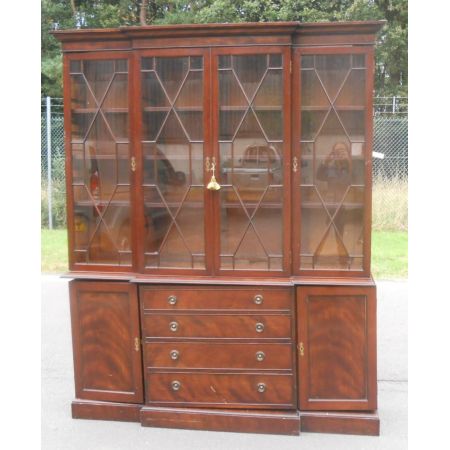 Antikes Mahagoni Breakfront Bookcase im Georgian Style, ca. 1920