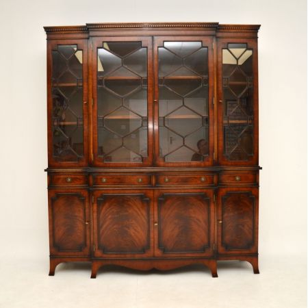 Antikes Mahagoni Breakfront Bookcase, Regency Style, ca. 1920