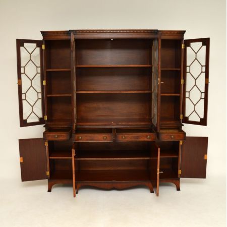 Antikes Mahagoni Breakfront Bookcase, Regency Style, ca. 1920