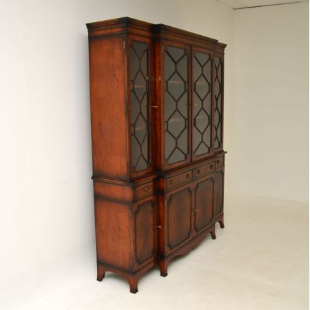 Antikes Mahagoni Breakfront Bookcase, Regency Style, ca. 1920