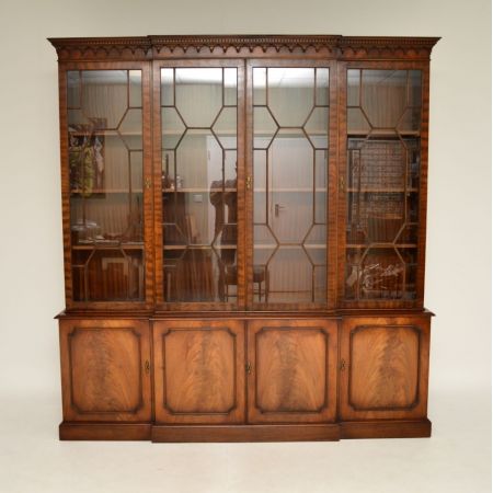 Mahagoni Breakfront Bookcase im georgianischen Stil, Regency Verglasung