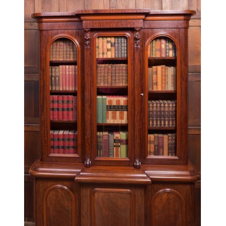 Original viktorianisches Mahagoni Breakfront Bookcase, ca. 1860
