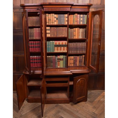 Original viktorianisches Mahagoni Breakfront Bookcase, ca. 1860