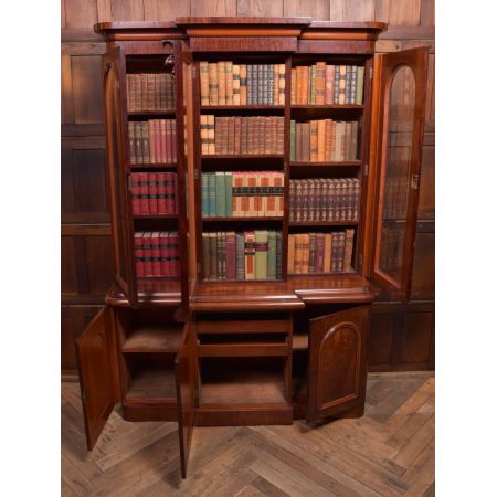 Original viktorianisches Mahagoni Breakfront Bookcase, ca. 1860