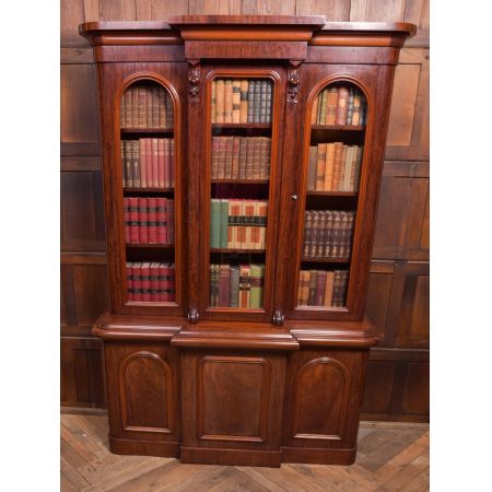 Original viktorianisches Mahagoni Breakfront Bookcase, ca. 1860