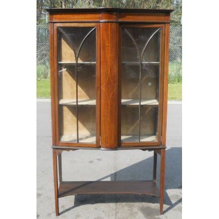 Antike edwardiansiche Porzellan Vitrine aus Mahagoni, ca. 1900
