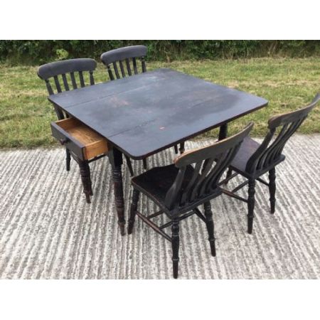 Seltenes antikes Landhaus Esszimmer-Set, Esstisch und Stühle, ca. 1860