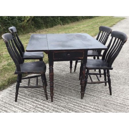 Seltenes antikes Landhaus Esszimmer-Set, Esstisch und Stühle, ca. 1860