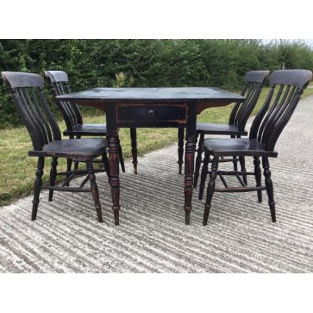 Seltenes antikes Landhaus Esszimmer-Set, Esstisch und Stühle, ca. 1860