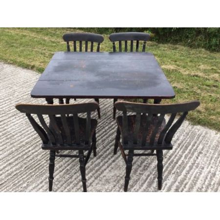 Seltenes antikes Landhaus Esszimmer-Set, Esstisch und Stühle, ca. 1860