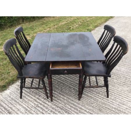 Seltenes antikes Landhaus Esszimmer-Set, Esstisch und Stühle, ca. 1860