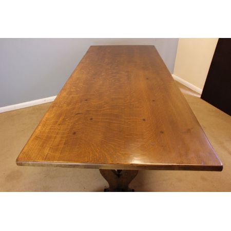 Seltener antiker Landhaus Eichen Esstisch, ca. 1920