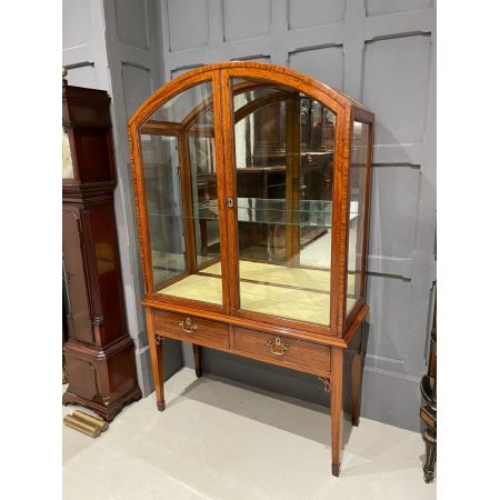Antike englische edwardianische Kuppelvitrine aus massivem Satinholz