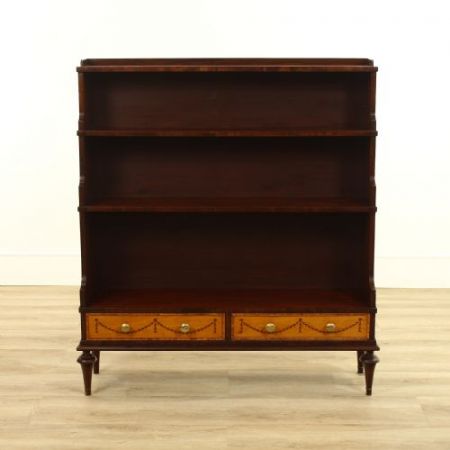 Englisches viktorianisches Bücherregal aus massivem Mahagoni & Satinholz