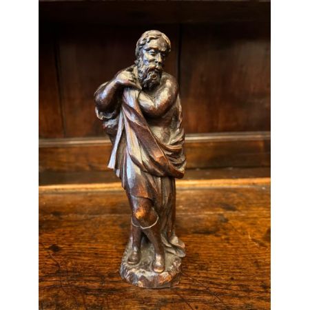 Kleine geschnitzte Figur eines Heiligen aus dem 18. Jahrhundert