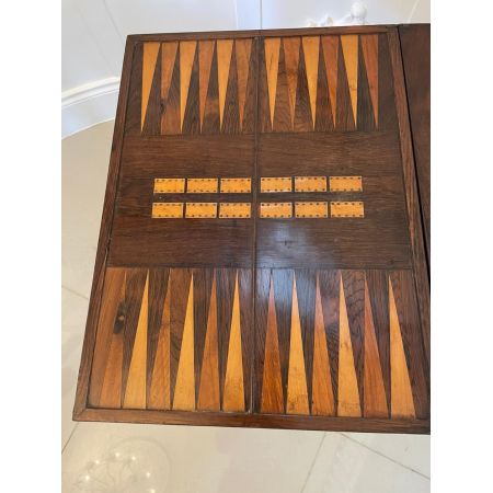 Antiker englischer Backgammon-/Schachspieltisch in viktorianischer Qualität aus Palisander
