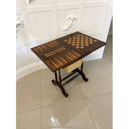 Antiker englischer Backgammon-/Schachspieltisch in viktorianischer Qualität aus Palisander