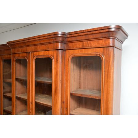 Antikes viktorianisches Breakfront Bibliotheksregal aus Mahagoni Massivholz