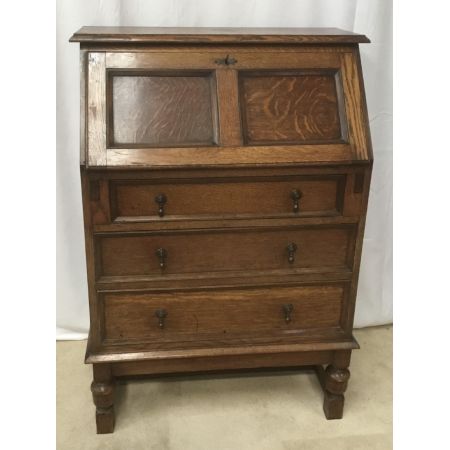 Antiker Bureau Fall Front Schreibtisch aus Massiver Eiche