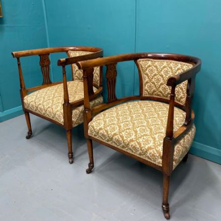 Paar edwardian Mahagoni Wanne-Sessel auf Rollen