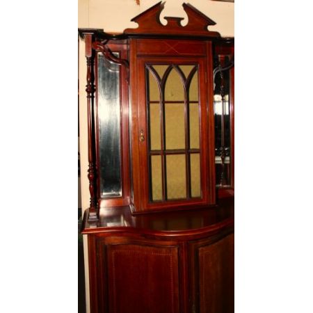 Massive Mahagoni Vitrine mit Intarsien im Edwardian Stil