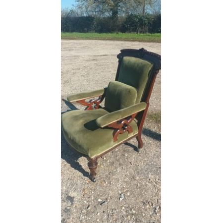 Antiker Spätviktorianischer gepolsteter Sessel aus massivem Mahagoni