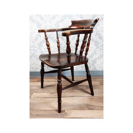 Antiker Kapitänstuhl / Raucherbogen-Armlehnstuhl aus Massivholz