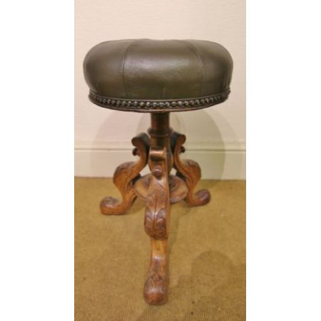 Antiker Klavierhocker, Pianostuhl / piano stool aus Eiche mit Leder