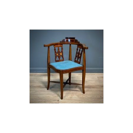 Antiker Edwardianischer Eckstuhl / corner chair neu bezogen mit Intarsien