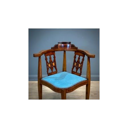 Antiker Edwardianischer Eckstuhl / corner chair neu bezogen mit Intarsien