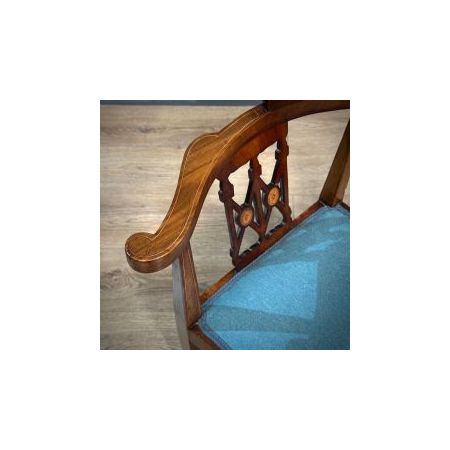 Antiker Edwardianischer Eckstuhl / corner chair neu bezogen mit Intarsien