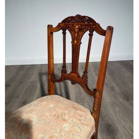 Paar Viktorianisch Palisanderstühle mit kunstvollen Intarsien aus dem 19. Jahrhundert