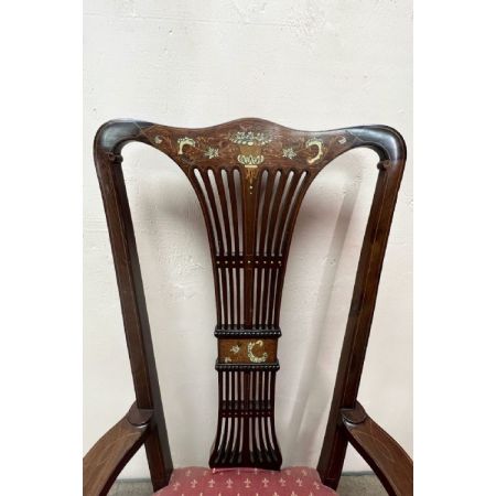 Eleganter, edwardianischer Stuhl aus Mahagoni mit eingelegter Verzierung und hoher Rüchenlehne