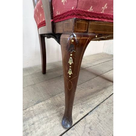 Eleganter, edwardianischer Stuhl aus Mahagoni mit eingelegter Verzierung und hoher Rüchenlehne