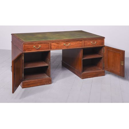 Massiver Partnersdesk / Schreibtisch aus Padouk-Holz im George-IV-Stil