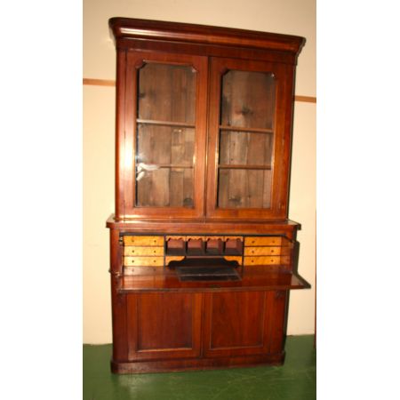 Antiker Viktorianischer Bücherschrank mit Sekretär aus Nussbaumholz