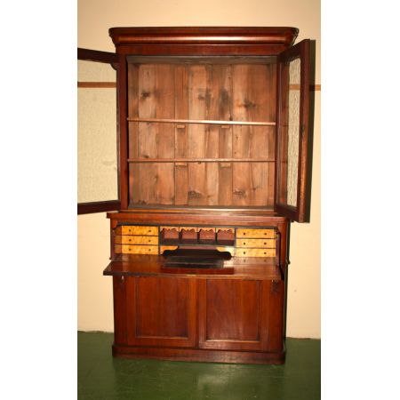 Antiker Viktorianischer Bücherschrank mit Sekretär aus Nussbaumholz