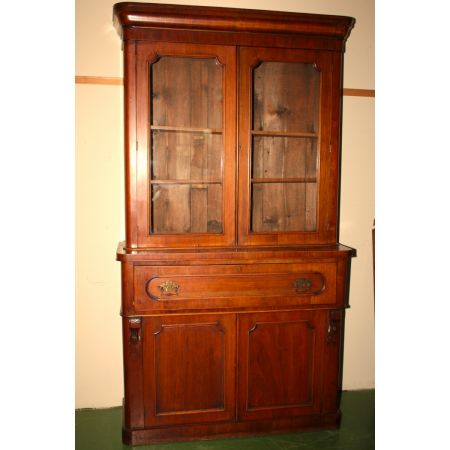 Antiker Viktorianischer Bücherschrank mit Sekretär aus Nussbaumholz