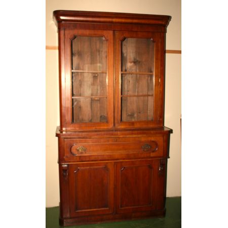 Antiker Viktorianischer Bücherschrank mit Sekretär aus Nussbaumholz