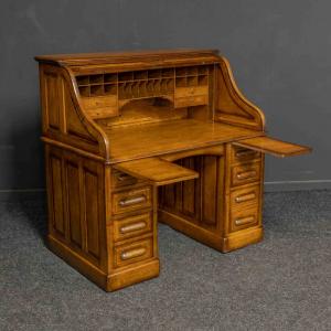 Hochwertiger Rolltop-Schreibtisch aus Eichenholz aus der edwardianischen Epoche