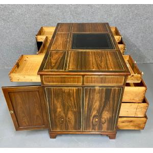 Schreibtisch / partnersdesk im Regency-Stil, gefertigt aus Rosenholz und mit Einlegearbeiten aus Buchsbaum