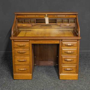 Antiker Edwardianischer Sekretär / Rolltop desk aus Nussbaumholz