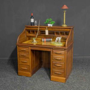 Antiker Edwardianischer Sekretär / Rolltop desk aus Nussbaumholz