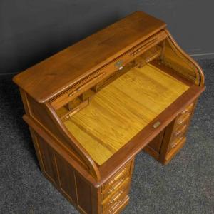 Antiker Edwardianischer Sekretär / Rolltop desk aus Nussbaumholz