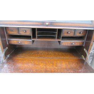 Antikes Eichen-Bücherregal mit vier Ebenen und einem seltenen Sekretärteil