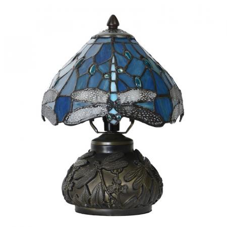 Clayre & Eef Tiffany Tischlampe Ø 20x28 cm Blau Glas Libelle Schreibtischlampe Tiffany