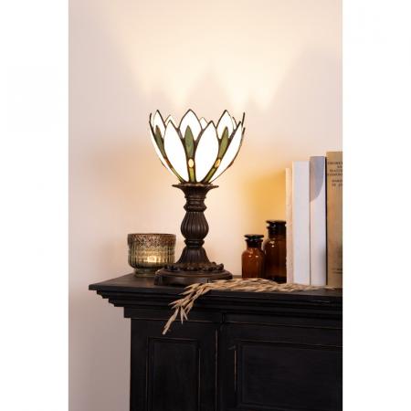 Clayre & Eef Tiffany Tischlampe Ø 18x30 cm Weiß Grün Glas Schreibtischlampe Tiffany